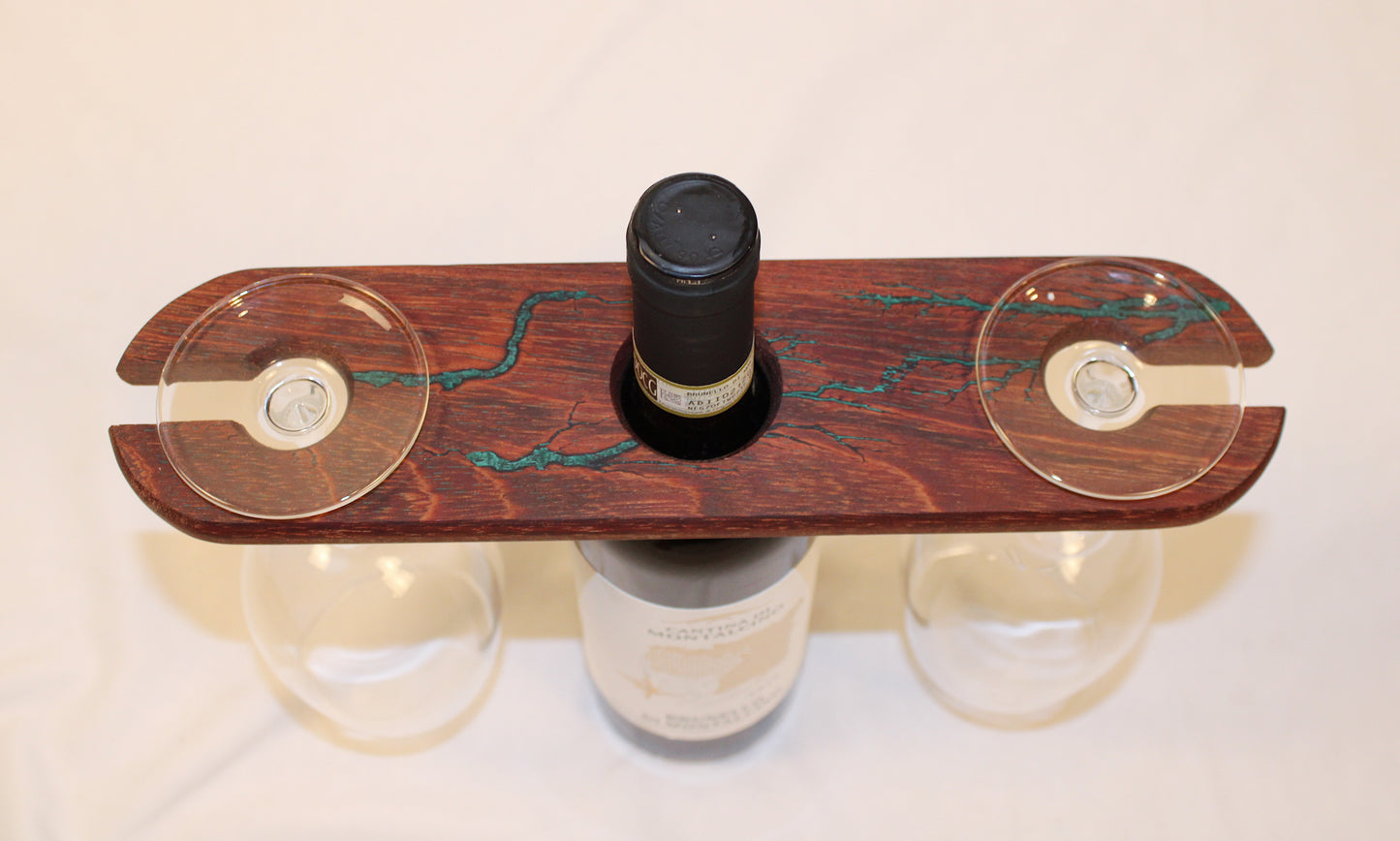 Tiger Wood Wine and Glass Holder